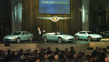 John Herlitz, DaimlerChrysler Senior Vice President Product Design, conducts the world debut of the all-new 2001 Chrysler Sebring Convertible